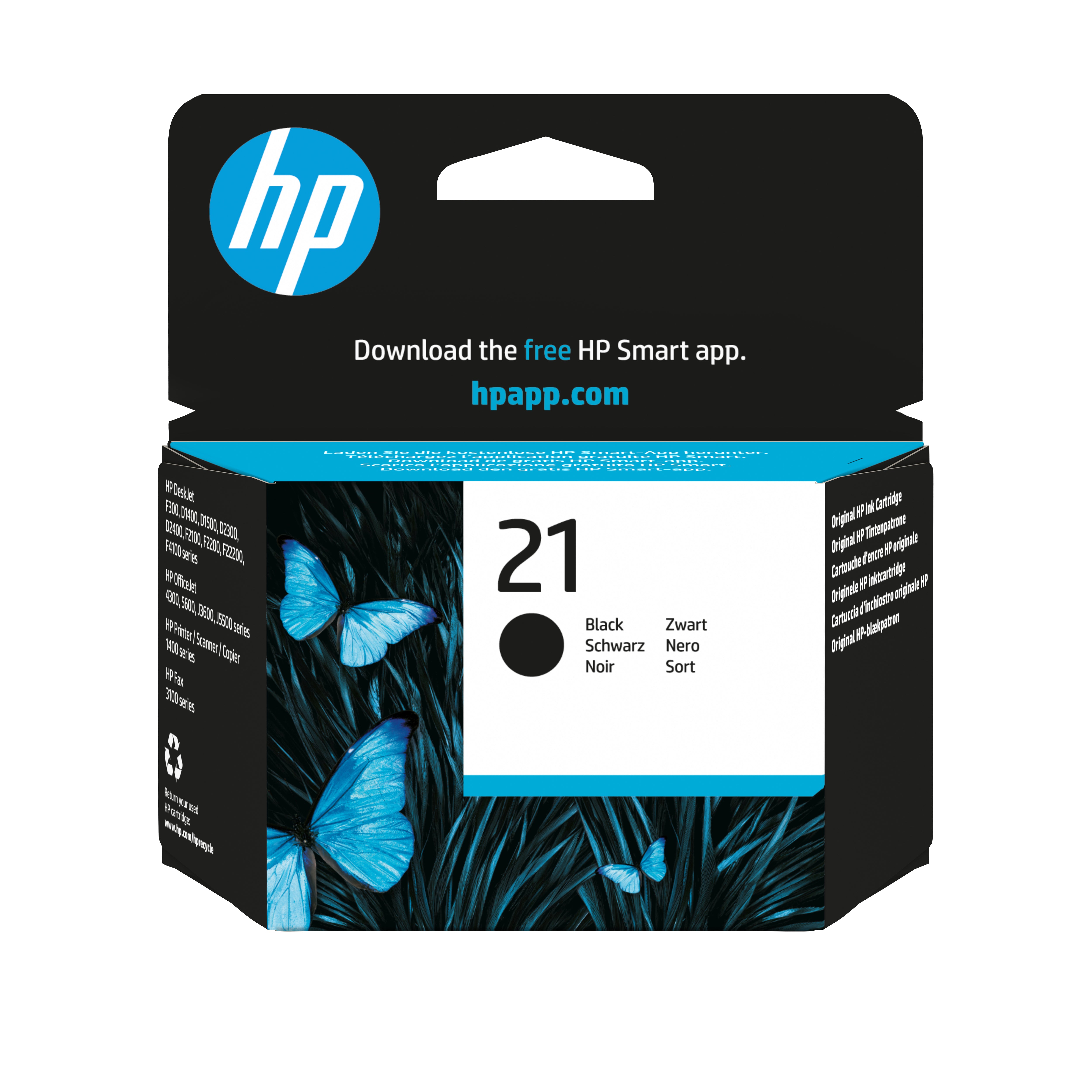 HP 21 Schwarz Tintenpatrone (Original) – 190 Seiten – für HP 21