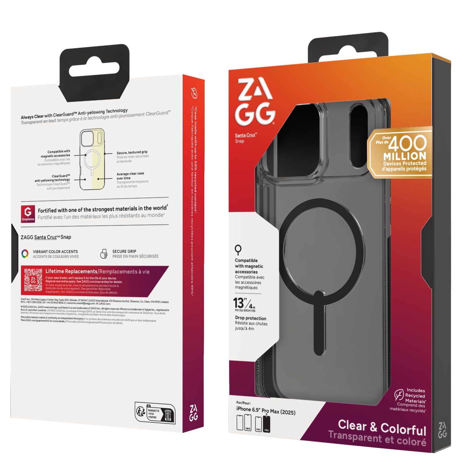 ZAGG Santa Cruz Snap – Backcover – für Apple iPhone 17 Pro Max, MagSafe, Graphen, Schwarz, bis 4 m Sturzsicher