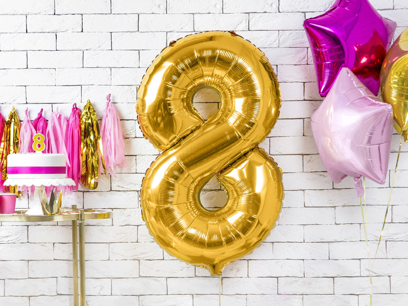 PartyDeco Folienballon Zahl 8 – Gold – 86 cm – 1 Stk