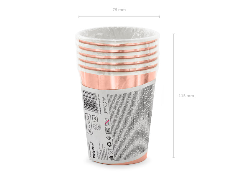 PartyDeco Becher, Papier – 2,6 dl, Roségold – 6 Stk.