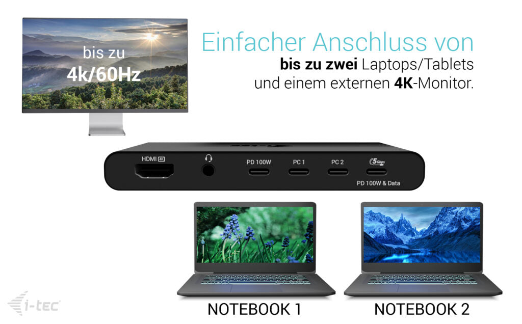 i-tec Dockingstation – USB-C, 1× HDMI, 2× USB-A, 7× USB-C, 100 W PD, 3,5 mm Audio, für Windows/Mac/ChromeOS