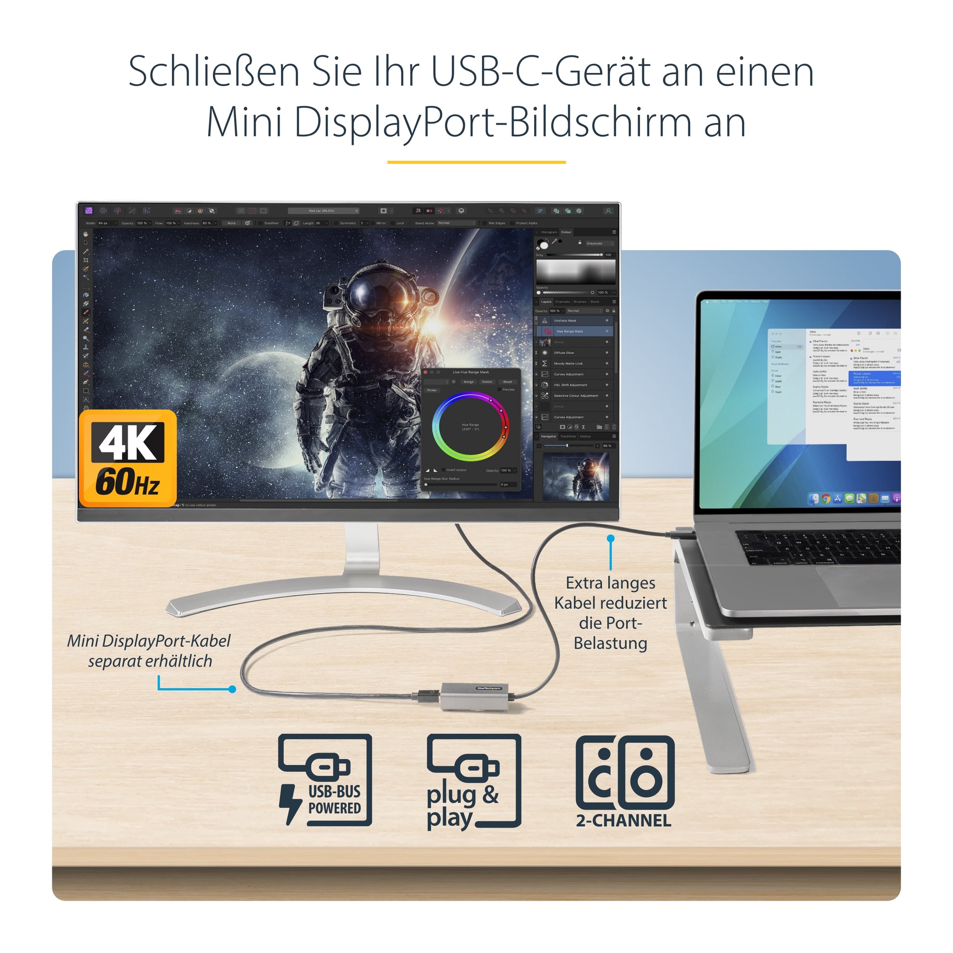 StarTech.com USB-C auf Mini-DisplayPort Adapter DP 1.2 4K 60 Hz – 0,306 m – Weiss – für Thunderbolt 3