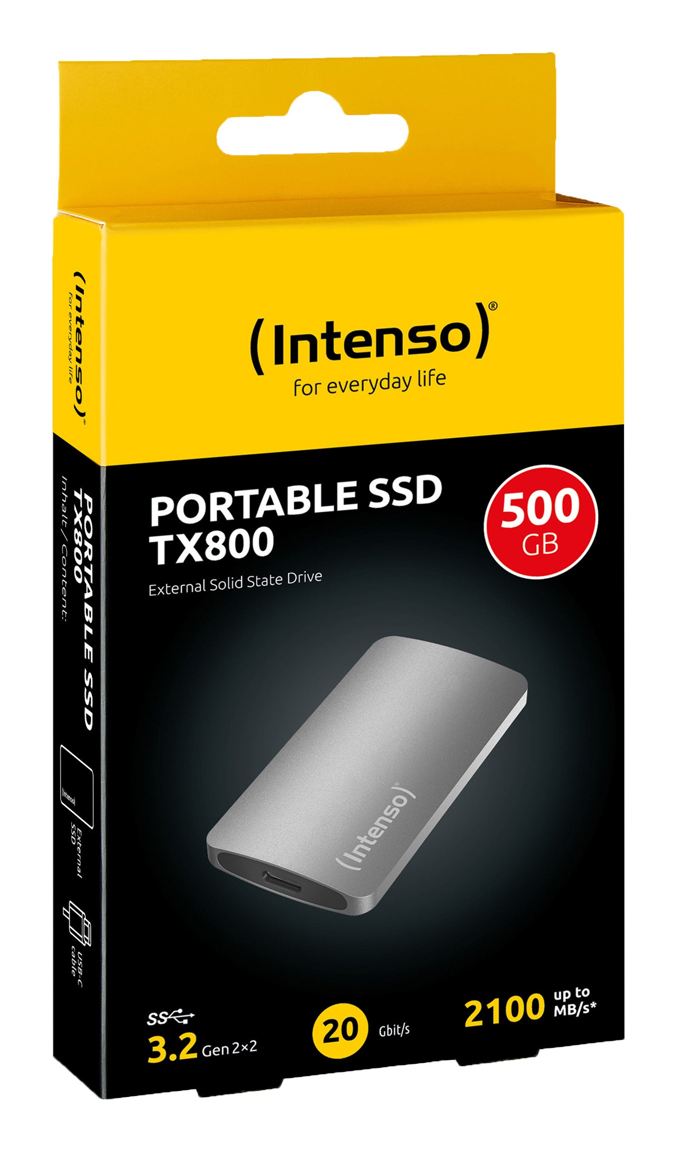Intenso TX800 – 500 GB, USB 3.2 Gen 2×2, USB-C, 72×40×9 mm, Aluminiumgehäuse
