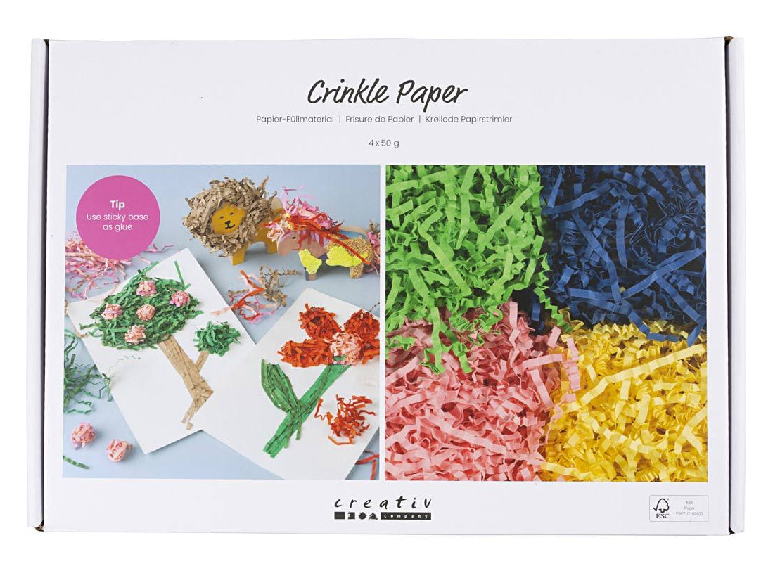 Creativ Company Papierstreifen – 0,2 kg – 3 mm Breite – blau, grün, pink, gelb – 1 Stück