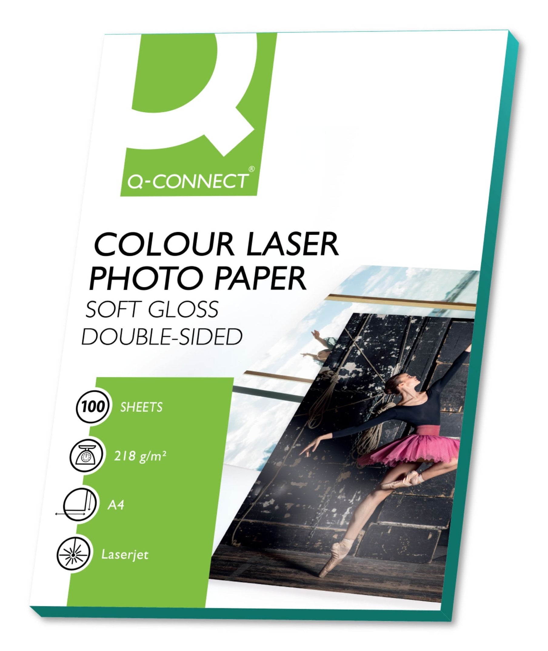 Q-CONNECT Fotopapier – glänzend, A4, 218 g/m², 100 Blatt, beidseitig – für Farblaserdrucker/-kopierer