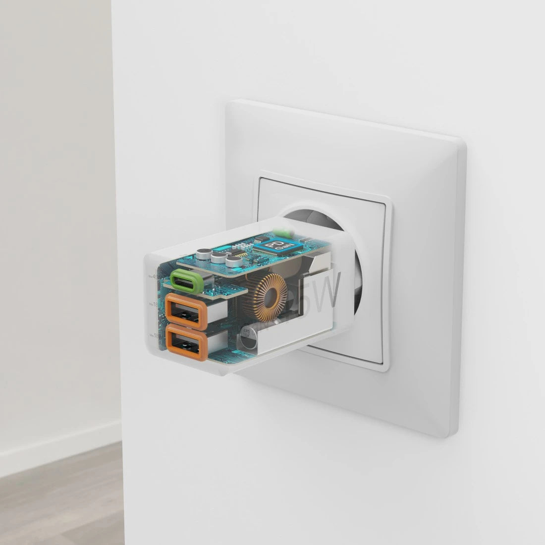 Hama 00201995 USB-Ladegerät 45 W – USB-C×1, USB-A×2 – PD 3.0, QC 3.0, GaN – Weiss
