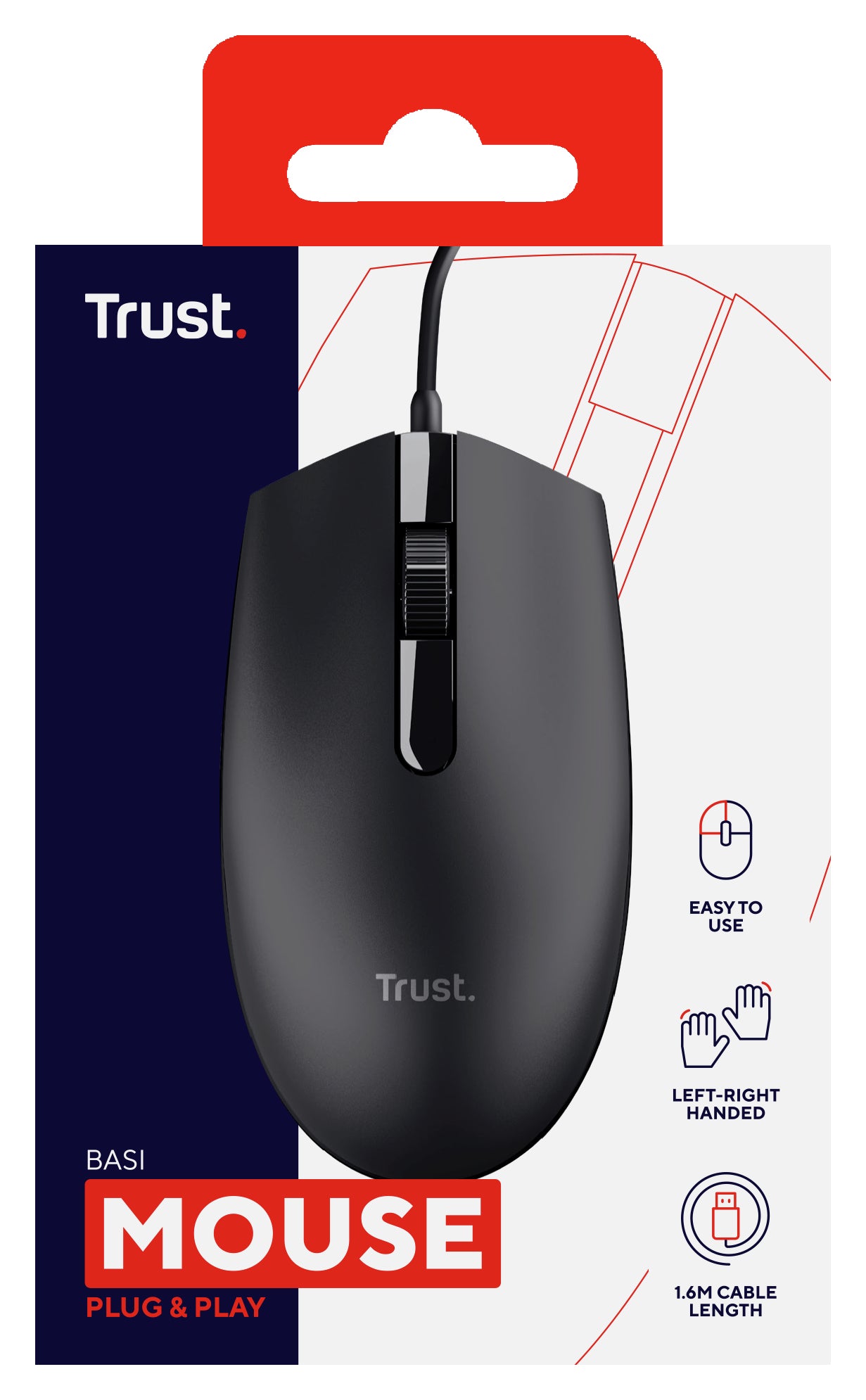 Trust Basi Maus Kabelgebunden (USB-A), 1200 DPI, Beidhändig
