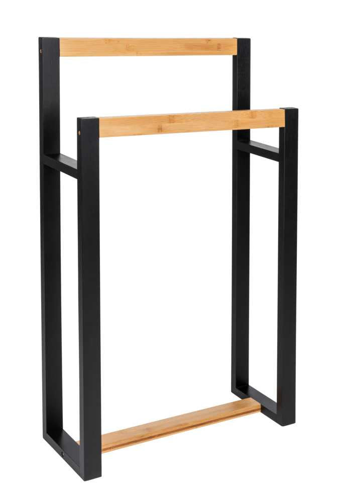 WENKO Handtuchständer Braidi – 2 Arme, 55×20×89,5 cm, Bambus, Schwarz/Natur