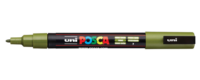 Uni-Ball POSCA PC-3M Acrylmarker – Rundspitze 0,9–1,3 mm – Khakigrün – für Karton, Keramik und Stoff