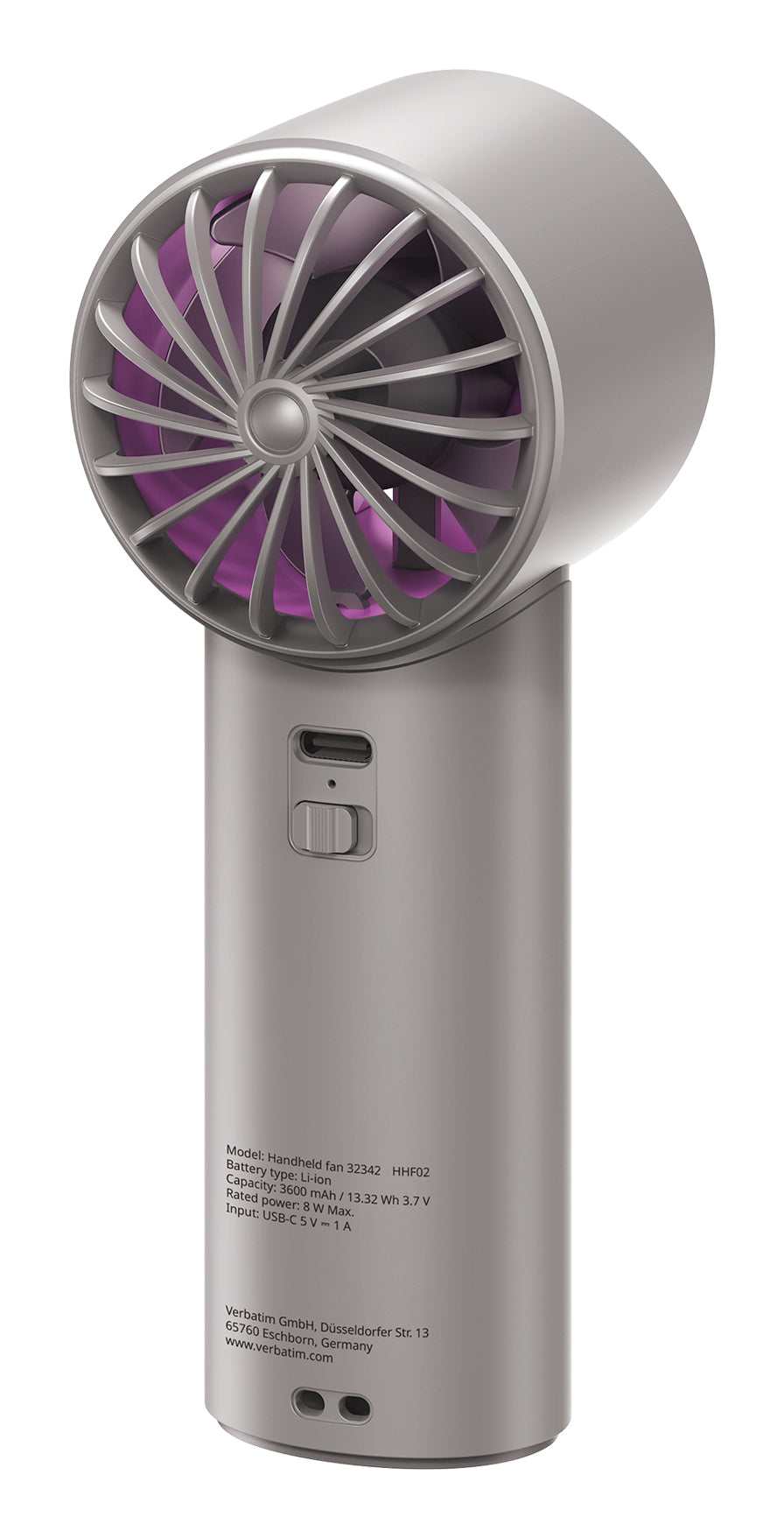 Verbatim Handventilator Cool'n'Go IceTouch – 3600 mAh, Grau, Violett