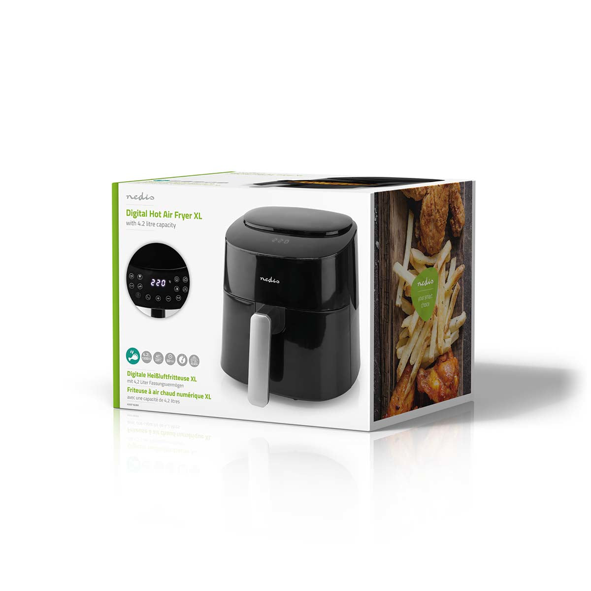 Nedis Heissluftfritteuse XL – 4,2 l, 1300 W, 8 Programme – schwarz