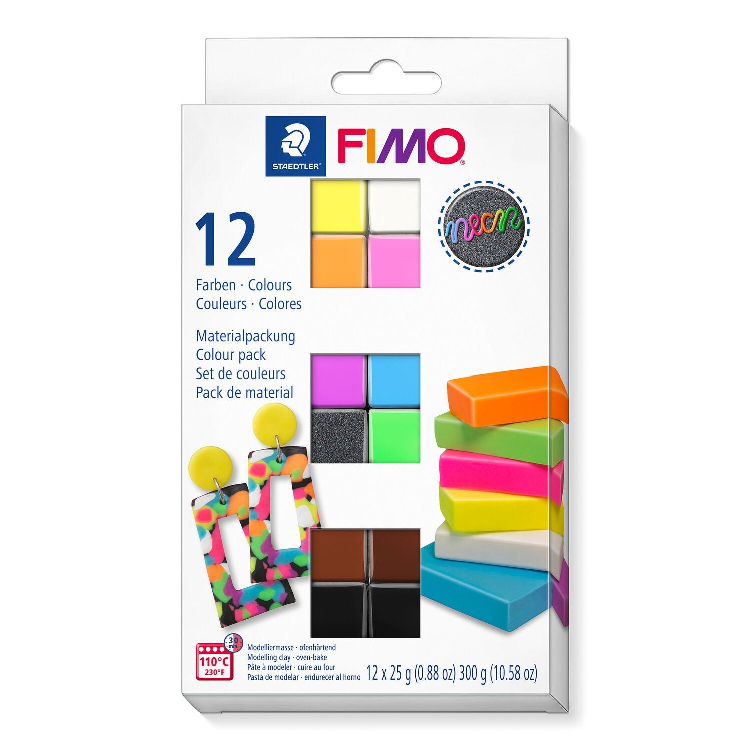 Staedtler Modelliermasse, Mehrfarbig, ofenhärtend (110 °C, 30 min), 300 g, 12 Stk.