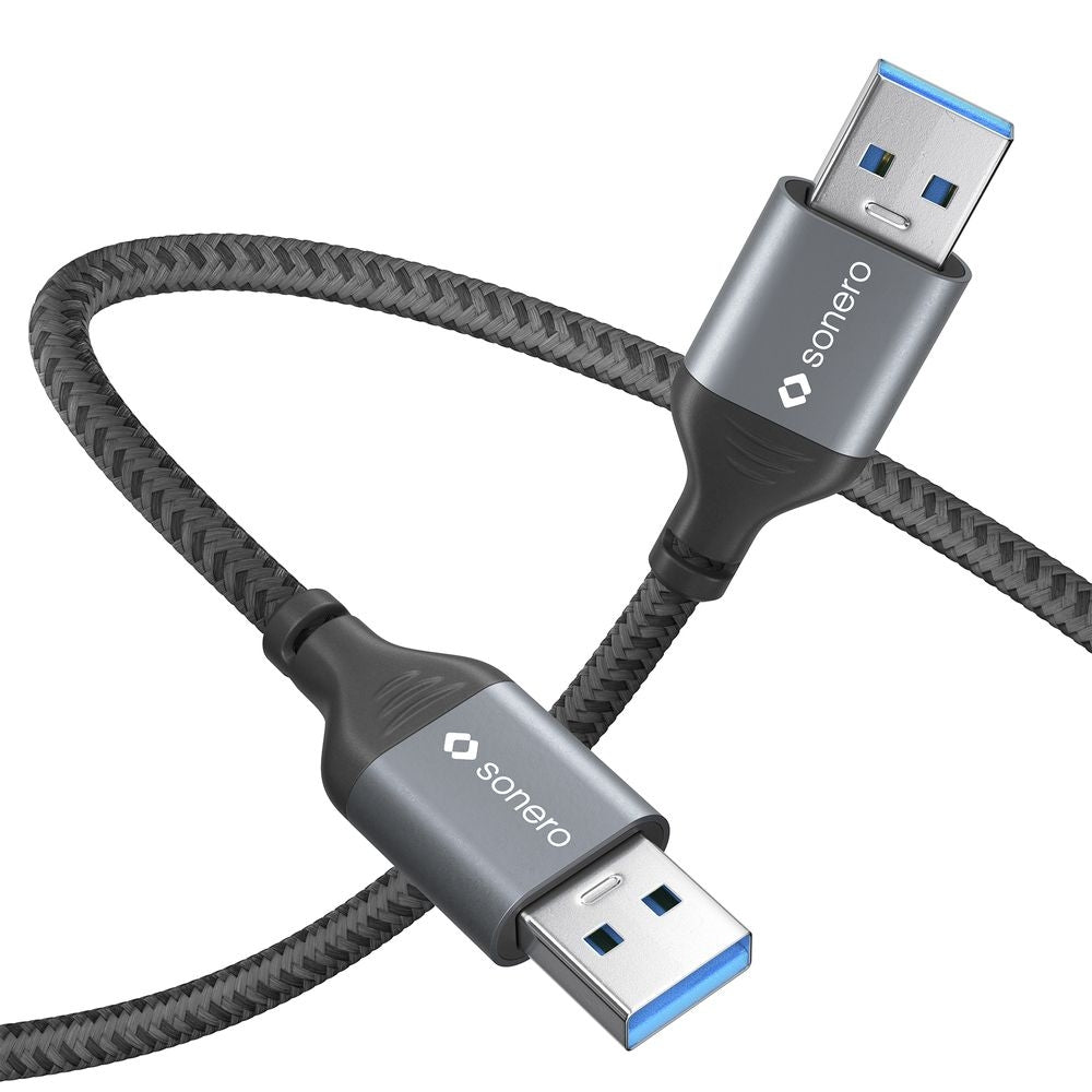 Sonero – USB-A auf USB-A Kabel – USB 3.2 Gen 1 (5 Gbit/s) – 3 m – Geflochten, Nylonmantel – Schwarz/Grau