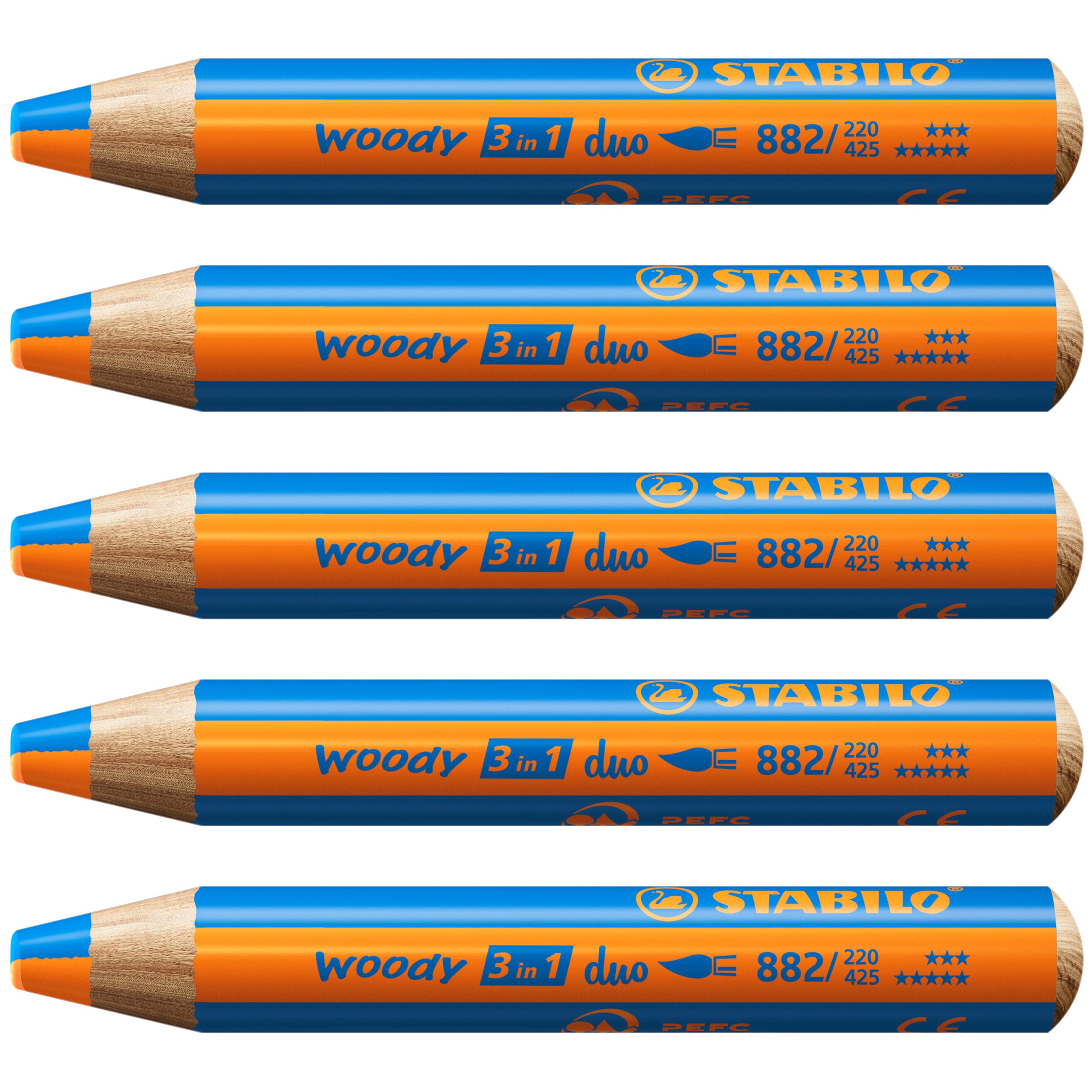 STABILO Buntstifte woody 3 in 1 Duo – 3-in-1, Minen-Ø 10 mm, 5 Stifte, mit Spitzer
