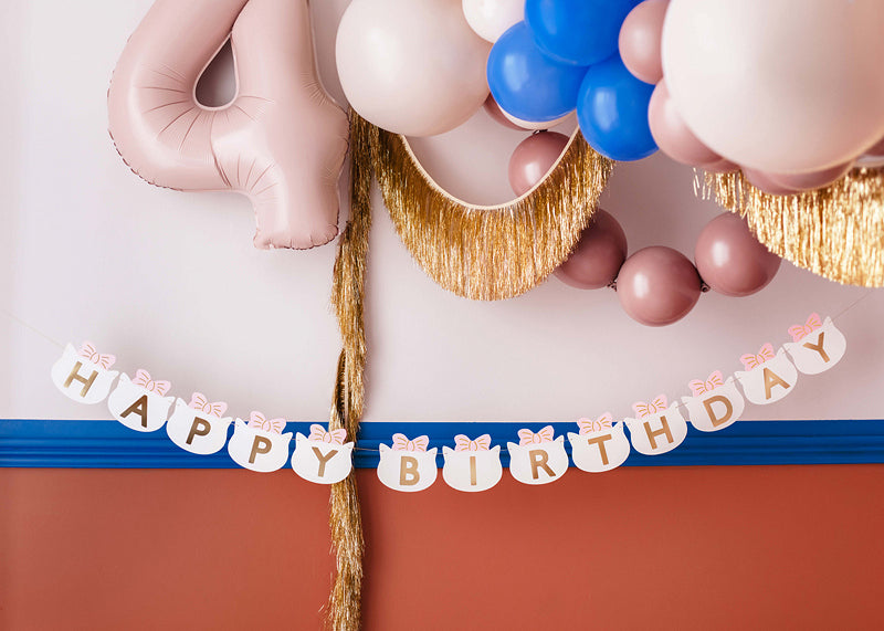 PartyDeco Fahnenbanner Happy Birthday Kätzchen – mehrfarbig – 280 × 12 cm – Papier – 1 Stk