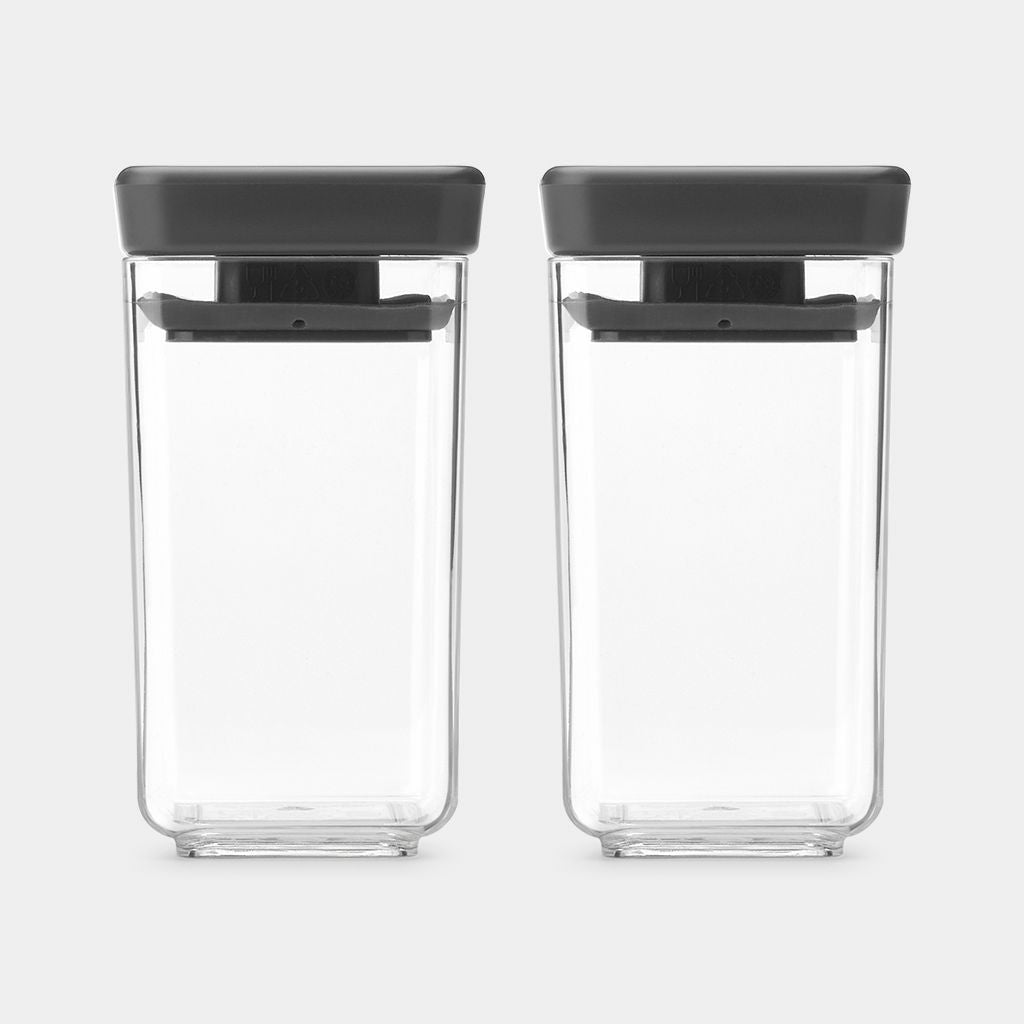 Brabantia Vorratsdose 0,15 l, 5,7 × 5,7 × 10,6 cm, Kunststoff, transparent/dunkelgrau, 2 Stk.