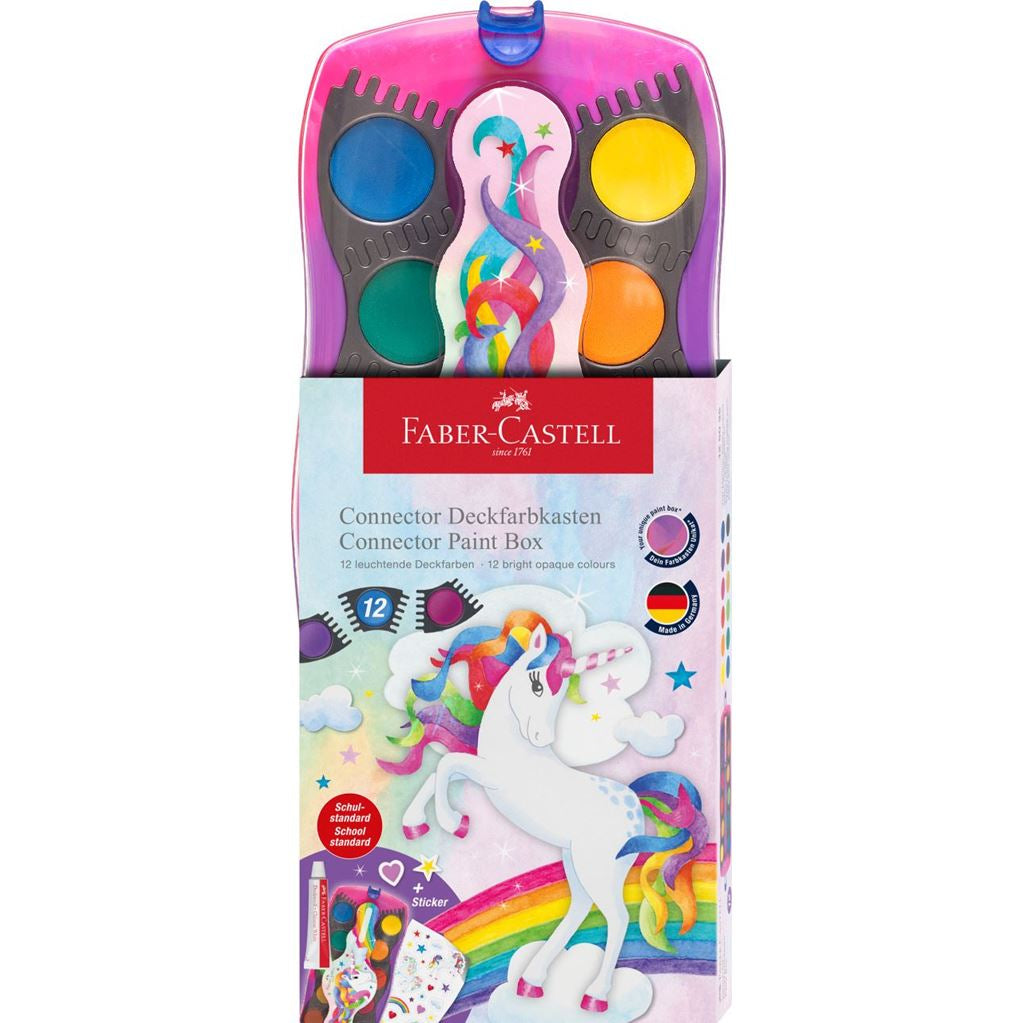 Faber-Castell CONNECTOR Einhorn Deckfarbkasten – 12 Farben – mit Deckweiss