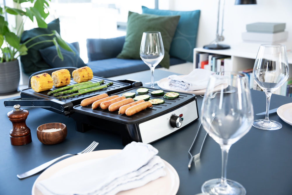 Gastronoma Tischgrill 18240001 – 29×23 cm Kochfläche, 2 200 W – Schwarz/Edelstahl