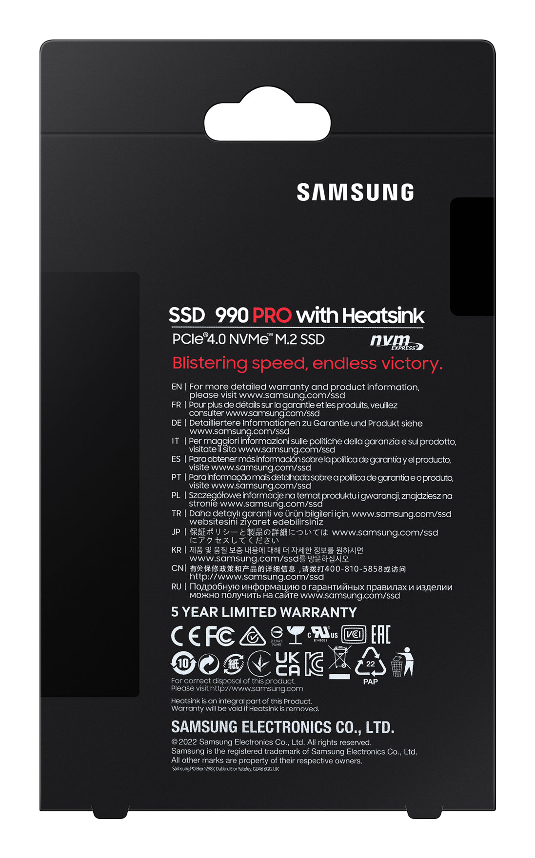 Samsung 990 PRO 1 TB M.2 2280 – NVMe PCIe 4.0 x4, 7'450/6'900 MB/s, Heatspreader