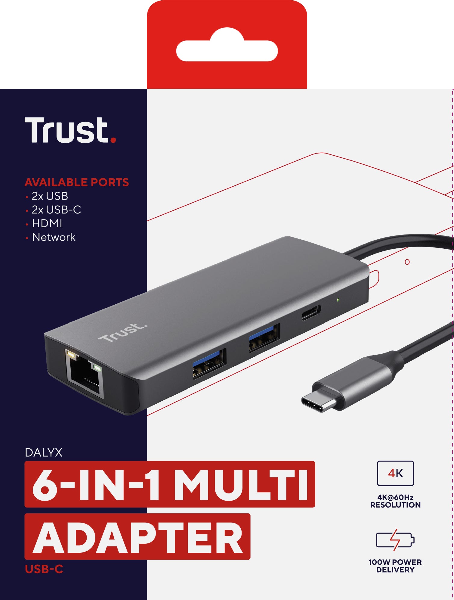 Trust Dalyx Multiport-Adapter – USB-C, 1× HDMI, 2× USB-A, GbE, für Windows/Mac/ChromeOS