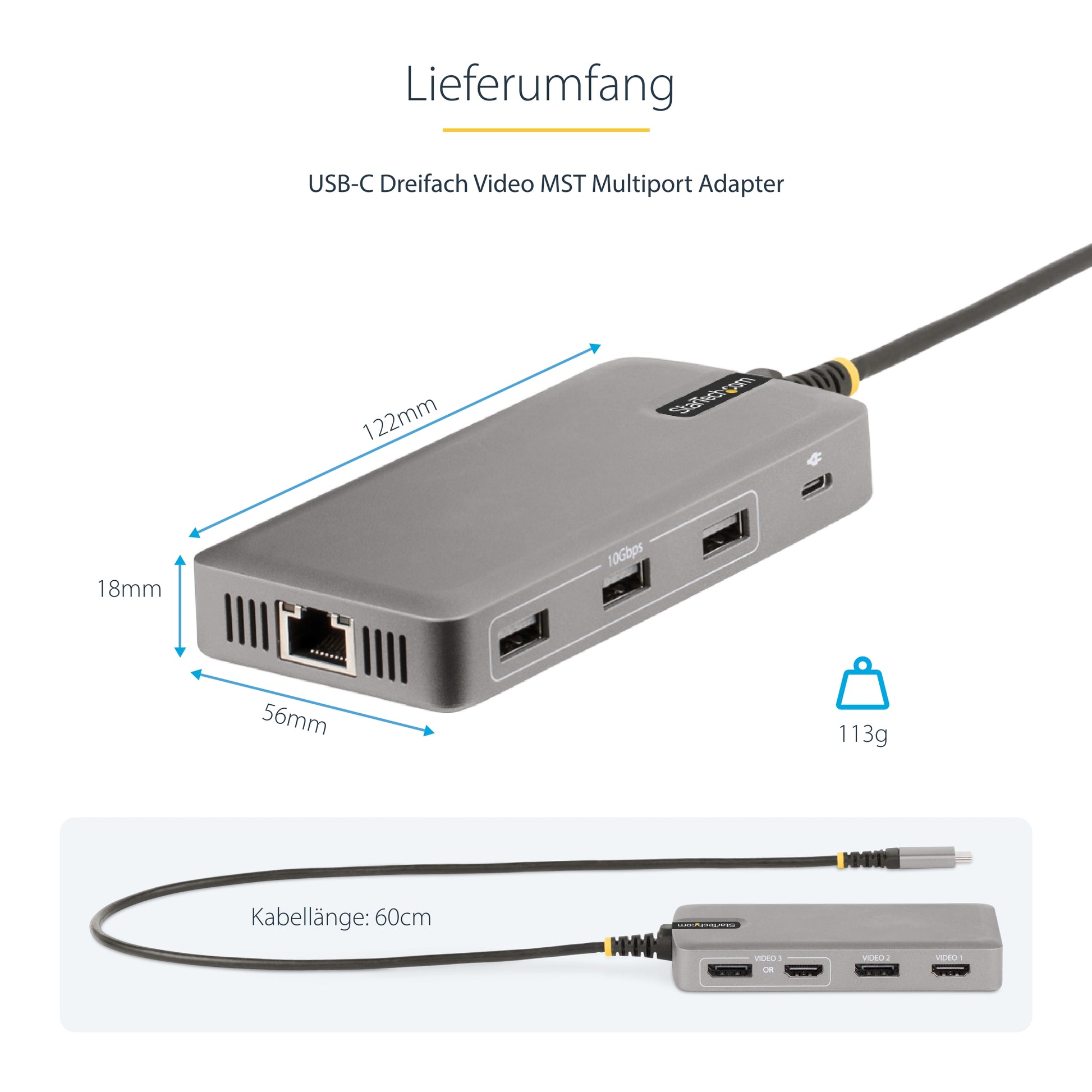 StarTech.com Multiport-Adapter – USB-C, 2× DP, 2× HDMI, 3× USB-A, 1× USB-C, 100 W PD, für Windows/ChromeOS