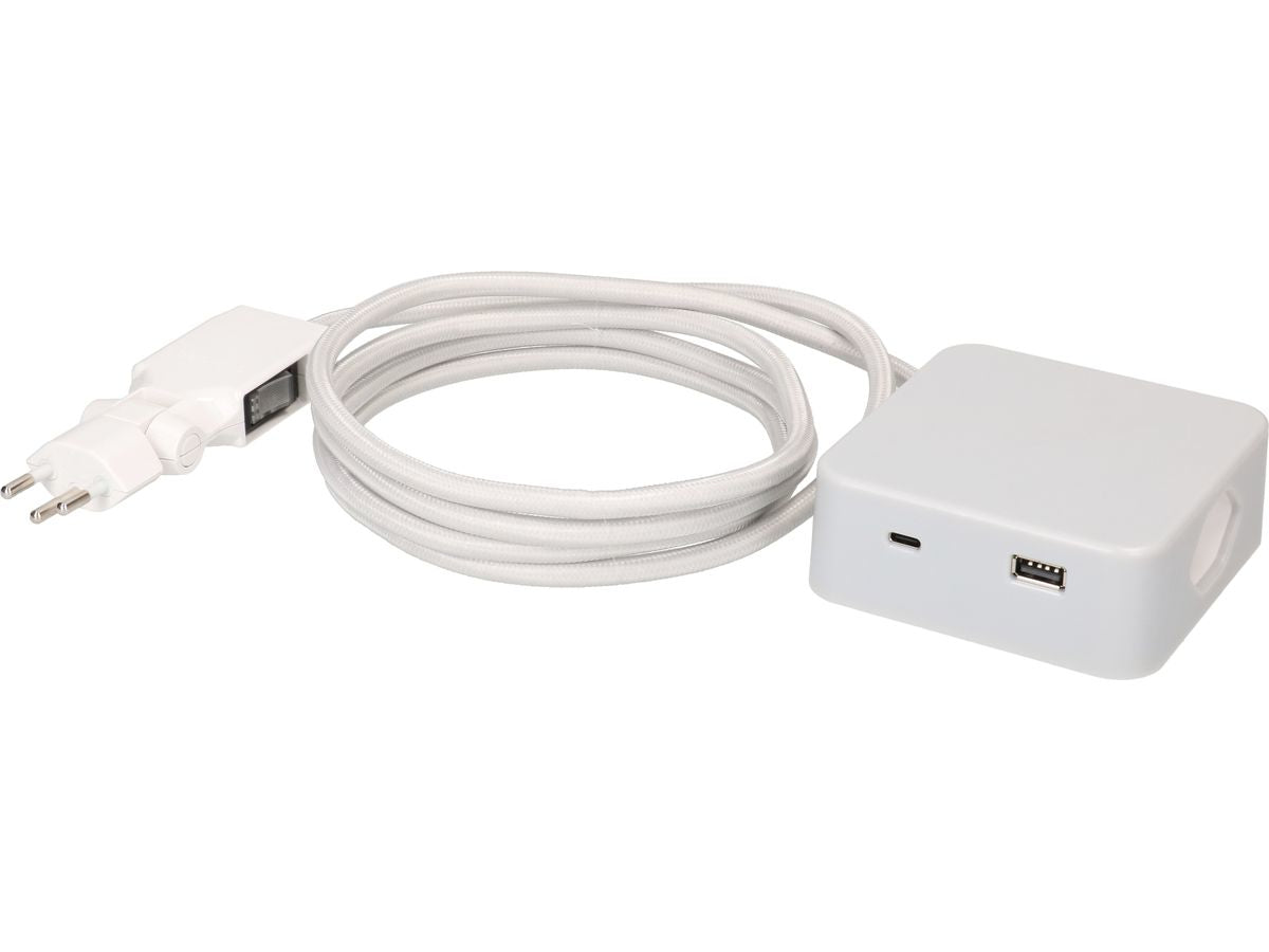 maxTEX Cube Steckdosenleiste – 3× T13, USB‑A/C, 2 m, ohne Schalter, grau/weiss