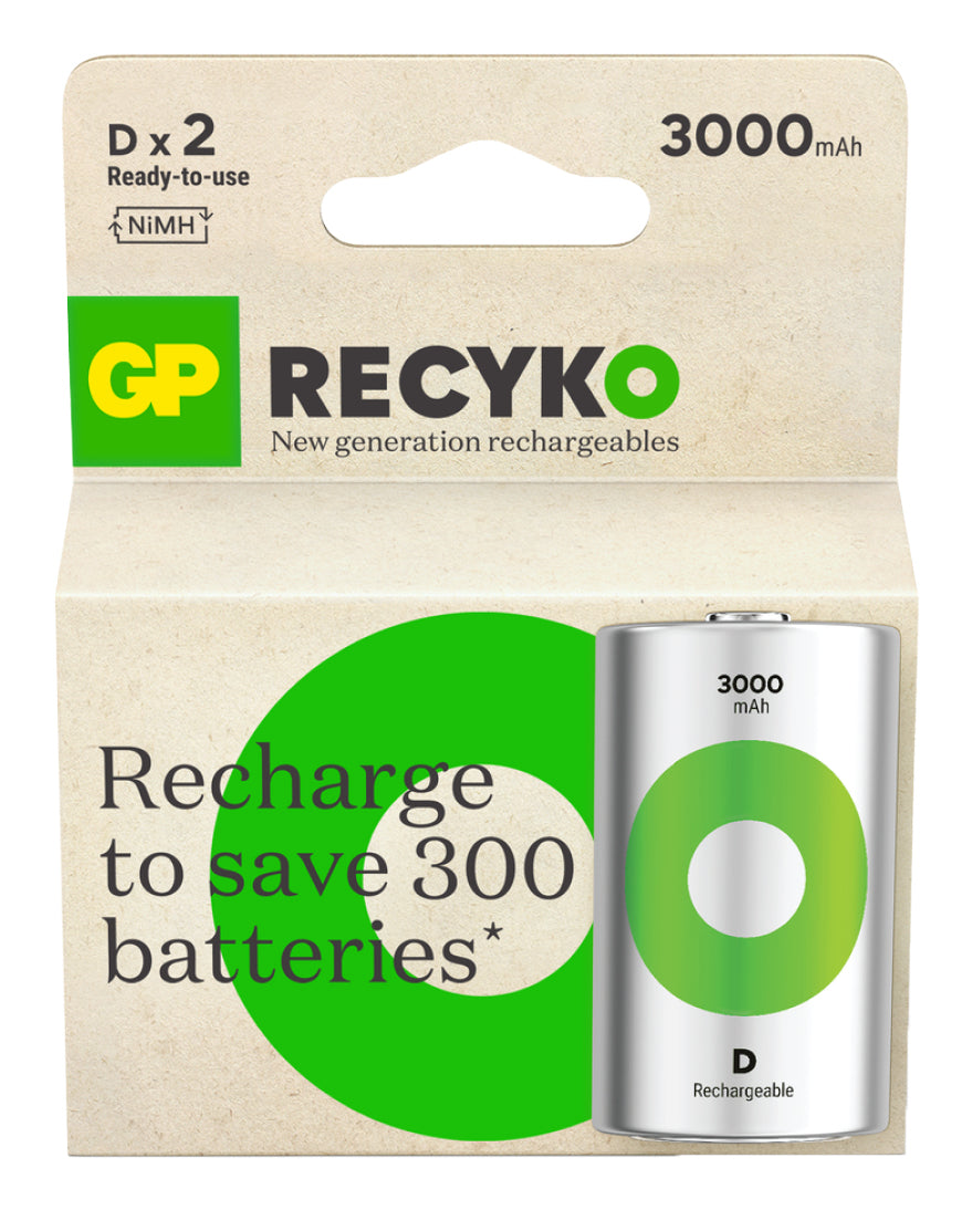GP Batteries D Akkus, NiMH, 3000 mAh, 1,2 V – 2 Stk.