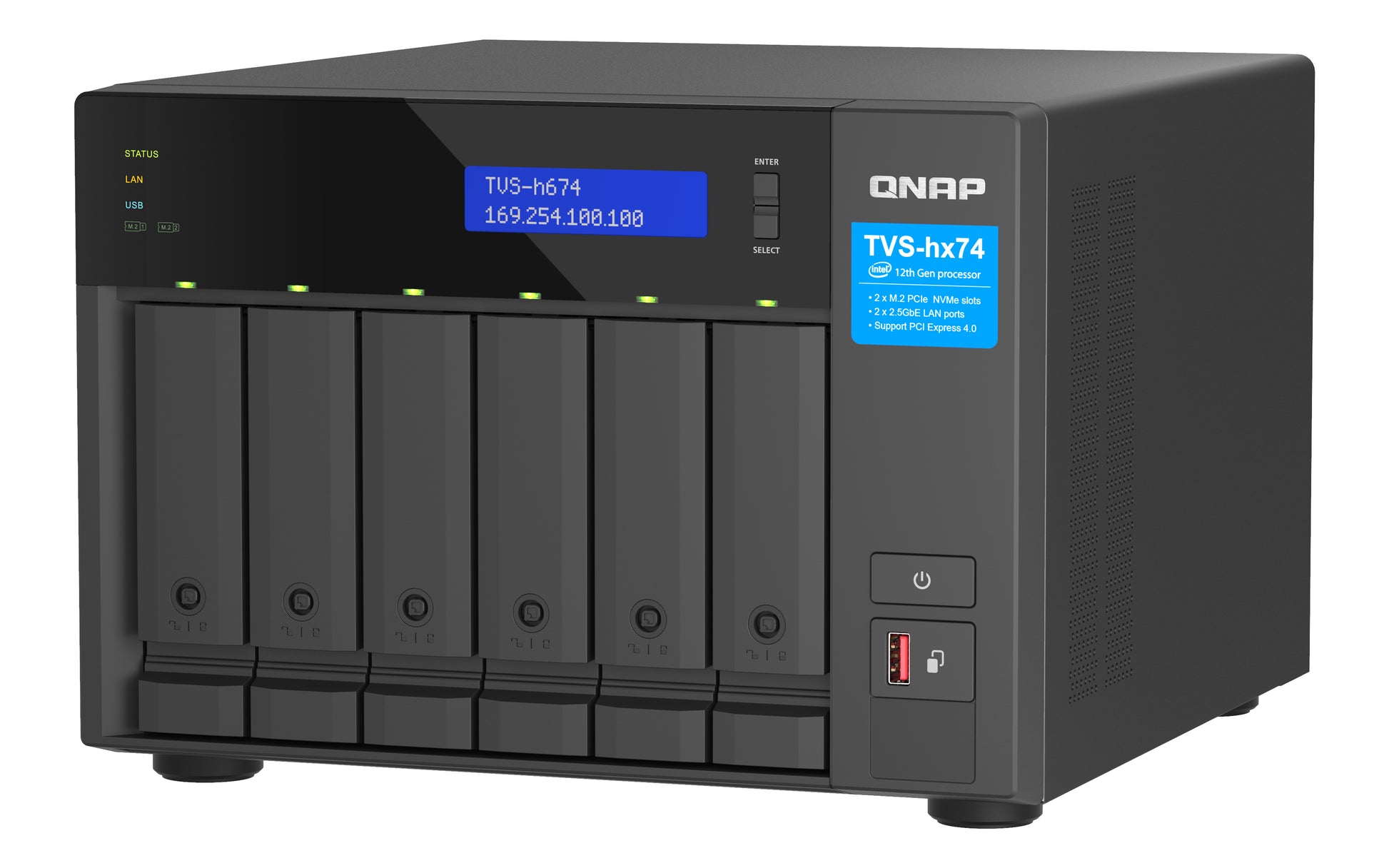 QNAP TVS-H674-I3-16G Allgemeines Speichergerät – 2×2,5 GbE, 6-Bay, 16 GB DDR4