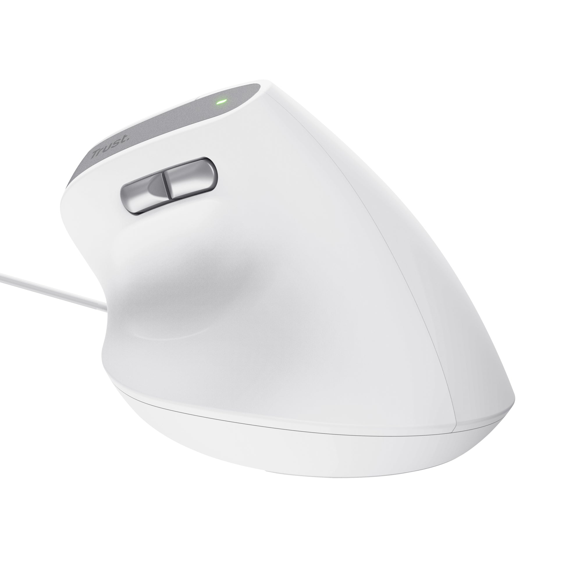Trust Bayo II Ergonomische Maus – kabelgebunden, für Rechtshänder, Daumentaste, aus recyceltem Material, weiss