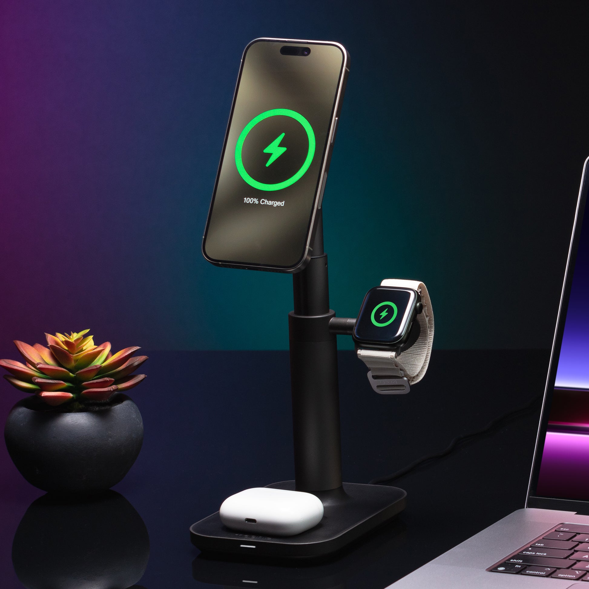 mophie MagSafe 3-in-1 Ladestation – 15 W, MFi zertifiziert, ausziehbar – für iPhone, Apple Watch, AirPods