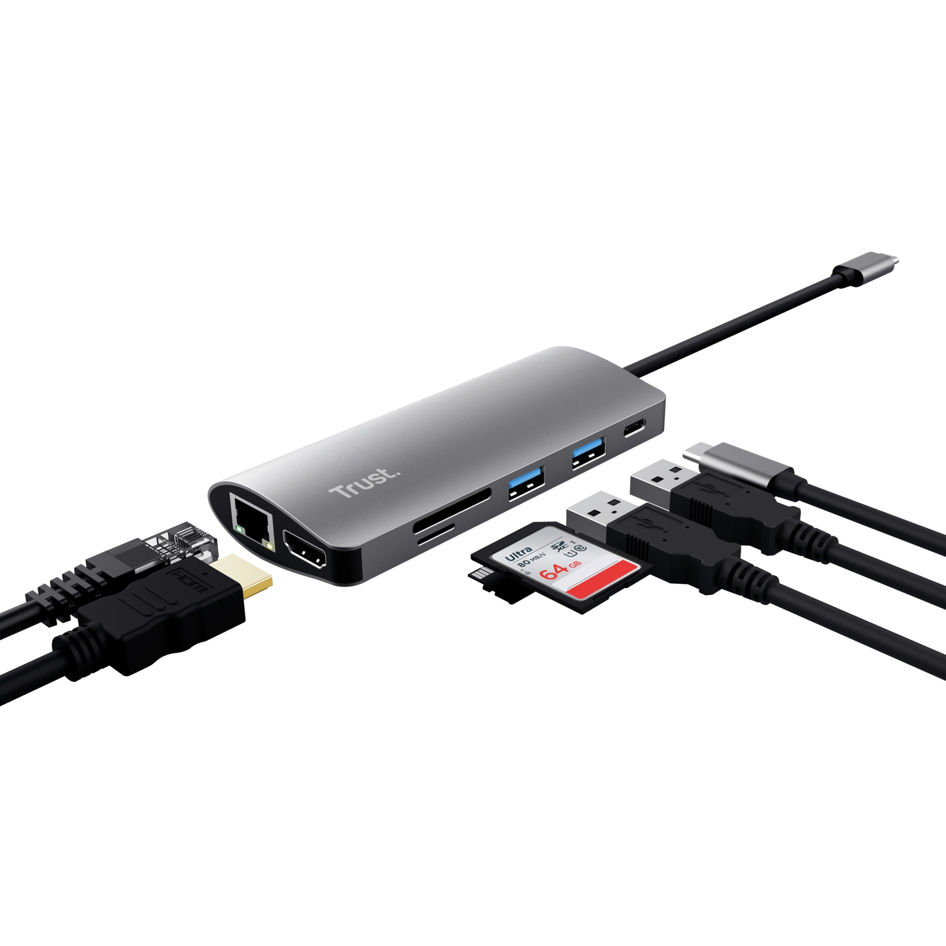 Trust Dalyx 7-in-1 USB-C-Hub – für USB-C-Geräte, HDMI, Gigabit-LAN, Silber