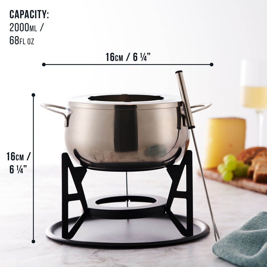 Oak & Steel Fondue-Set – Ø 16 cm, 6 Personen, 11 Teile, Edelstahl, für Käsefondue