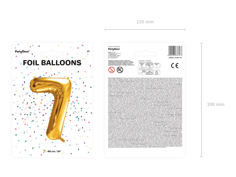 PartyDeco Folienballon Zahl 7 – Gold – 86 cm – Folie – 1 Stück