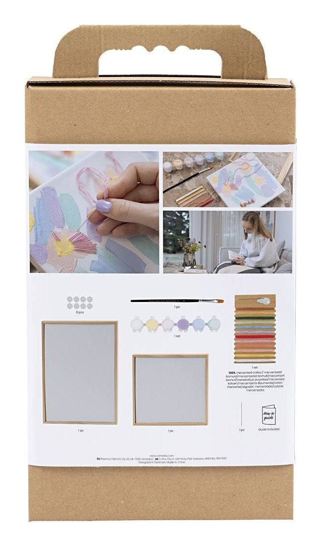 Creativ Company Bastelset Malen & Sticken – 2-teilig, 6 Farben – Baumwolle