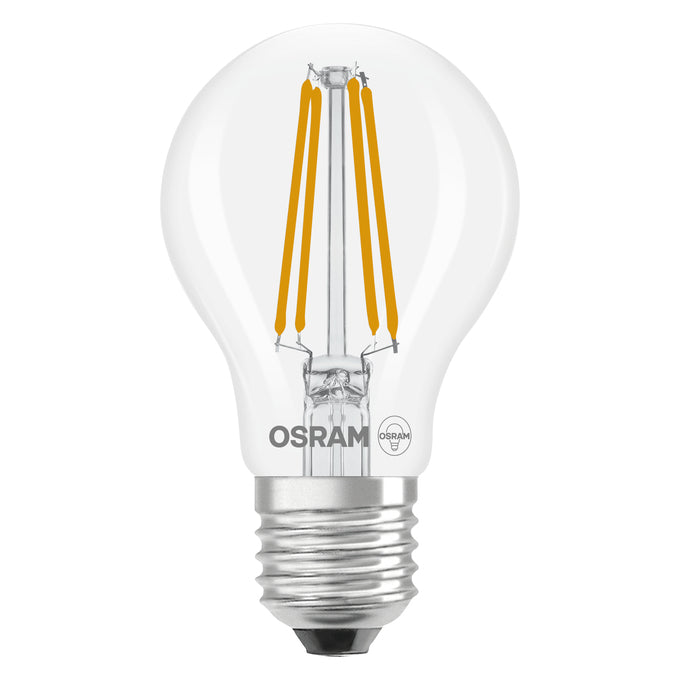 Osram LED-Leuchtmittel E27 A60 – Warmweiss 2700 K, 806 lm, 5,9 W, 300°, dimmbar – 1 Stk., Transparent, Glas