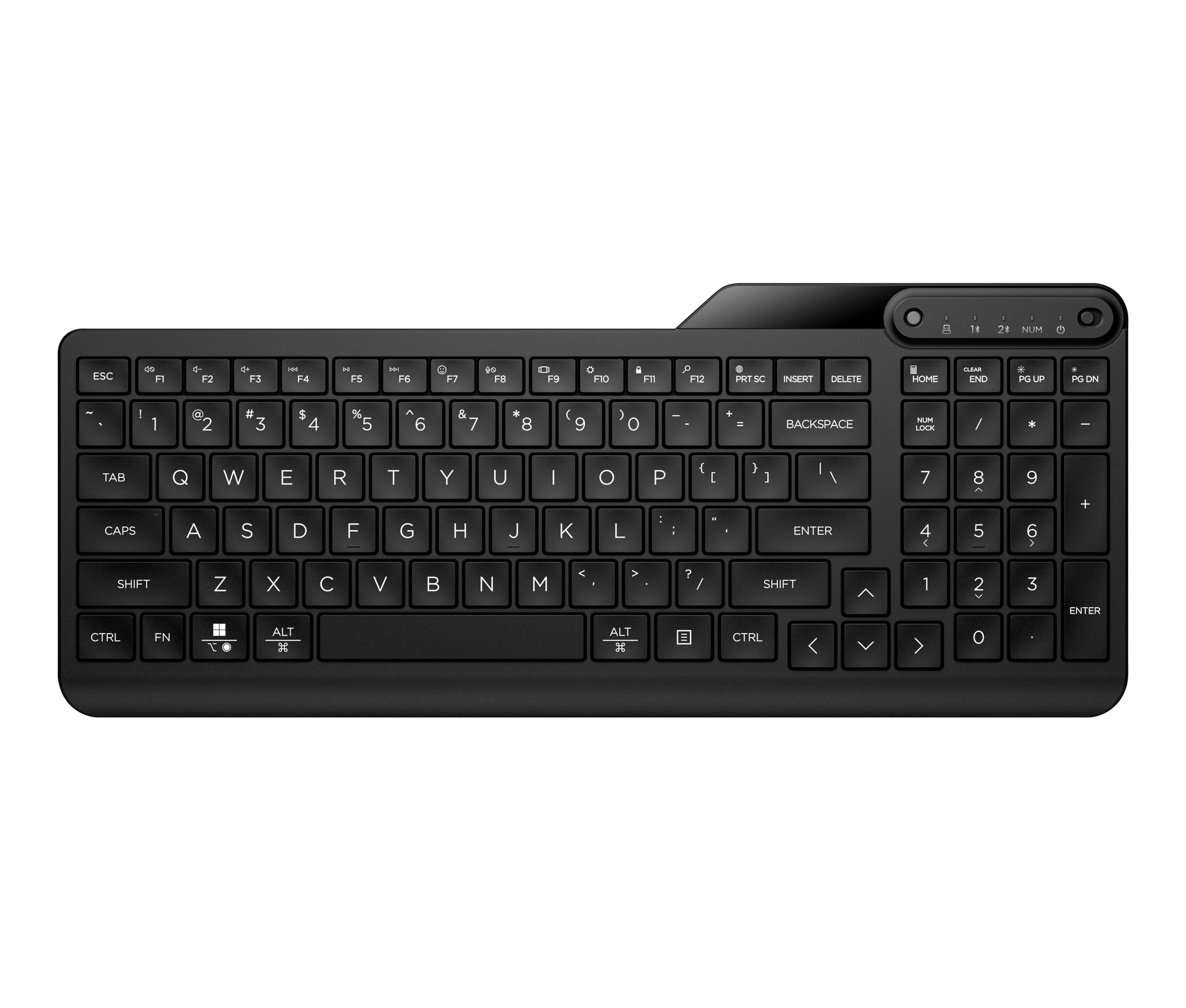 HP 475 Dual-Mode Wireless Tastatur – Membran – Bluetooth & 2,4 GHz (USB-A Empfänger) – Schwarz