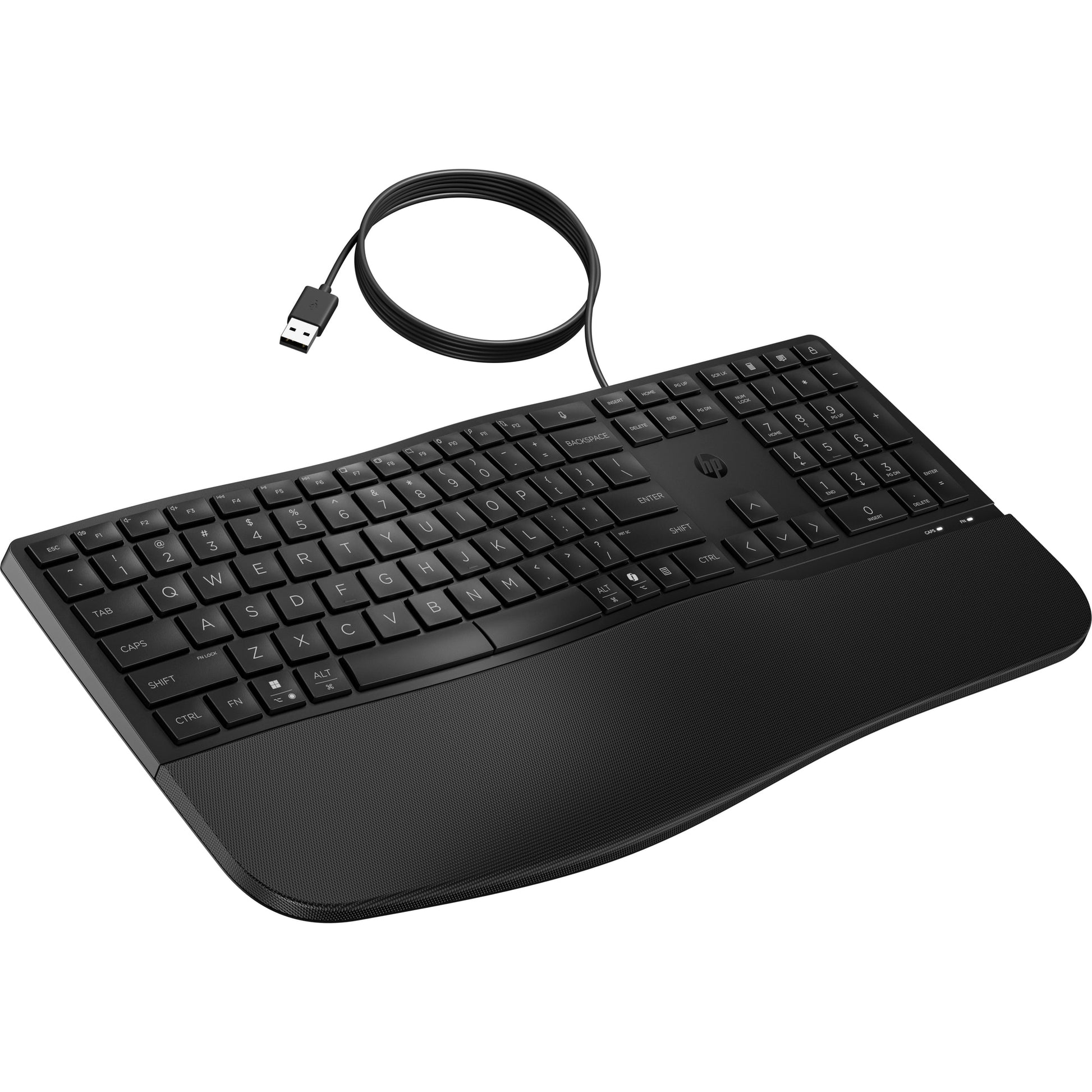 HP 485 Comfort – Tastatur – Membran, kabelgebunden, USB-A – mit Handballenauflage – Schwarz