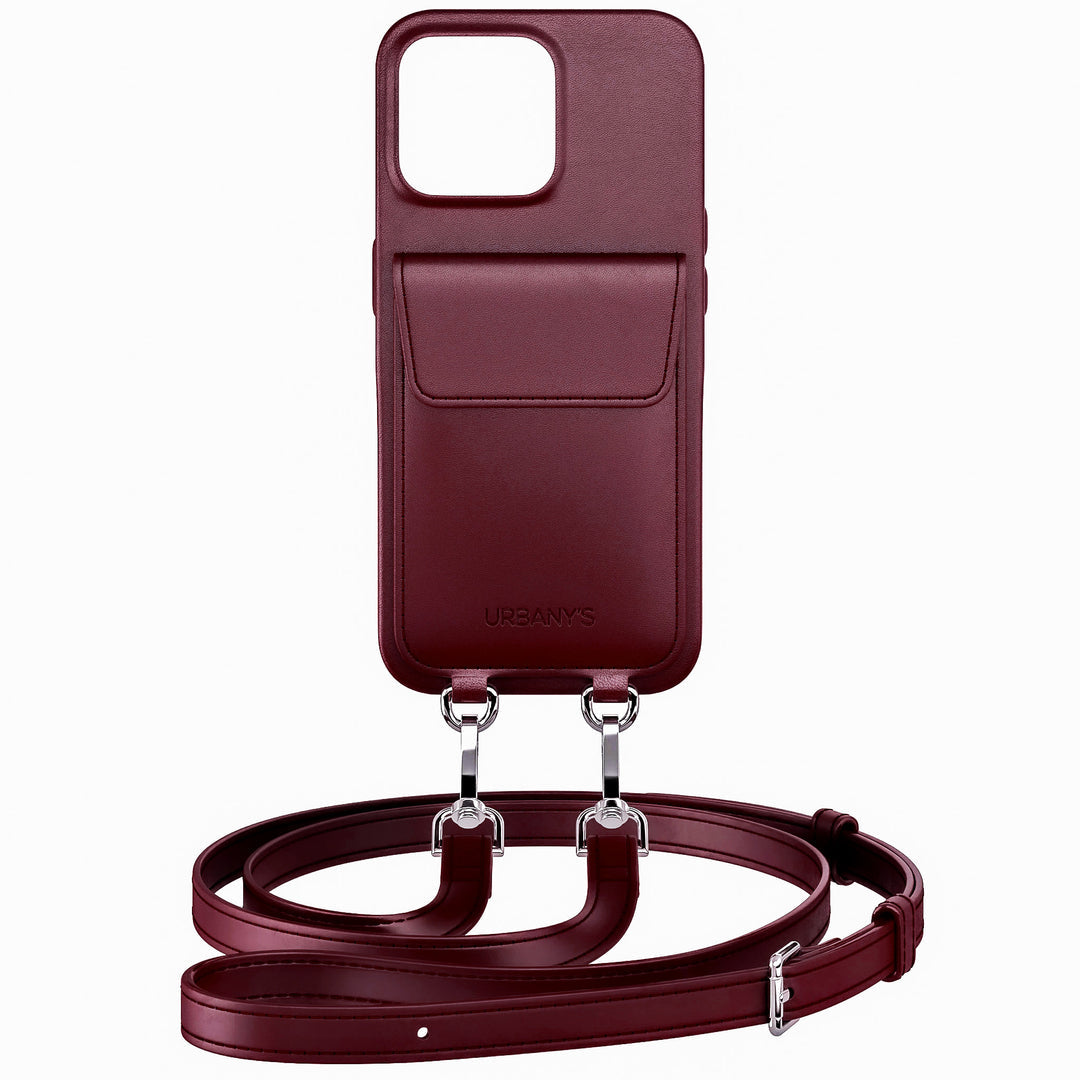 Urbany's Necklace-Hülle – für Apple iPhone 17 – Weinrot – mit Kartenfach, mit Kordel