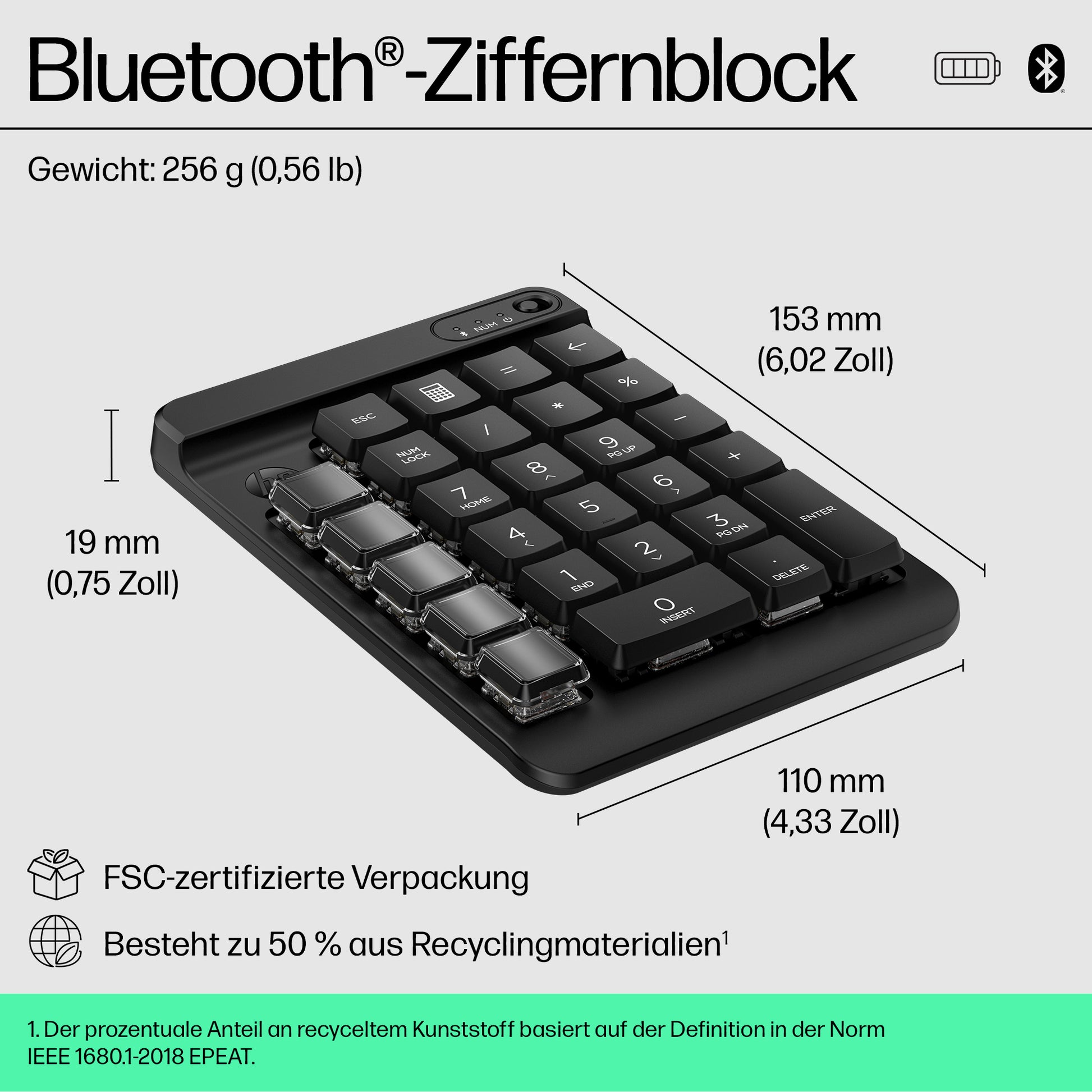 HP 430 Programmierbares Wireless – Tastenfeld-Steuerpult – Bluetooth – programmierbare Schnelltasten – schwarz