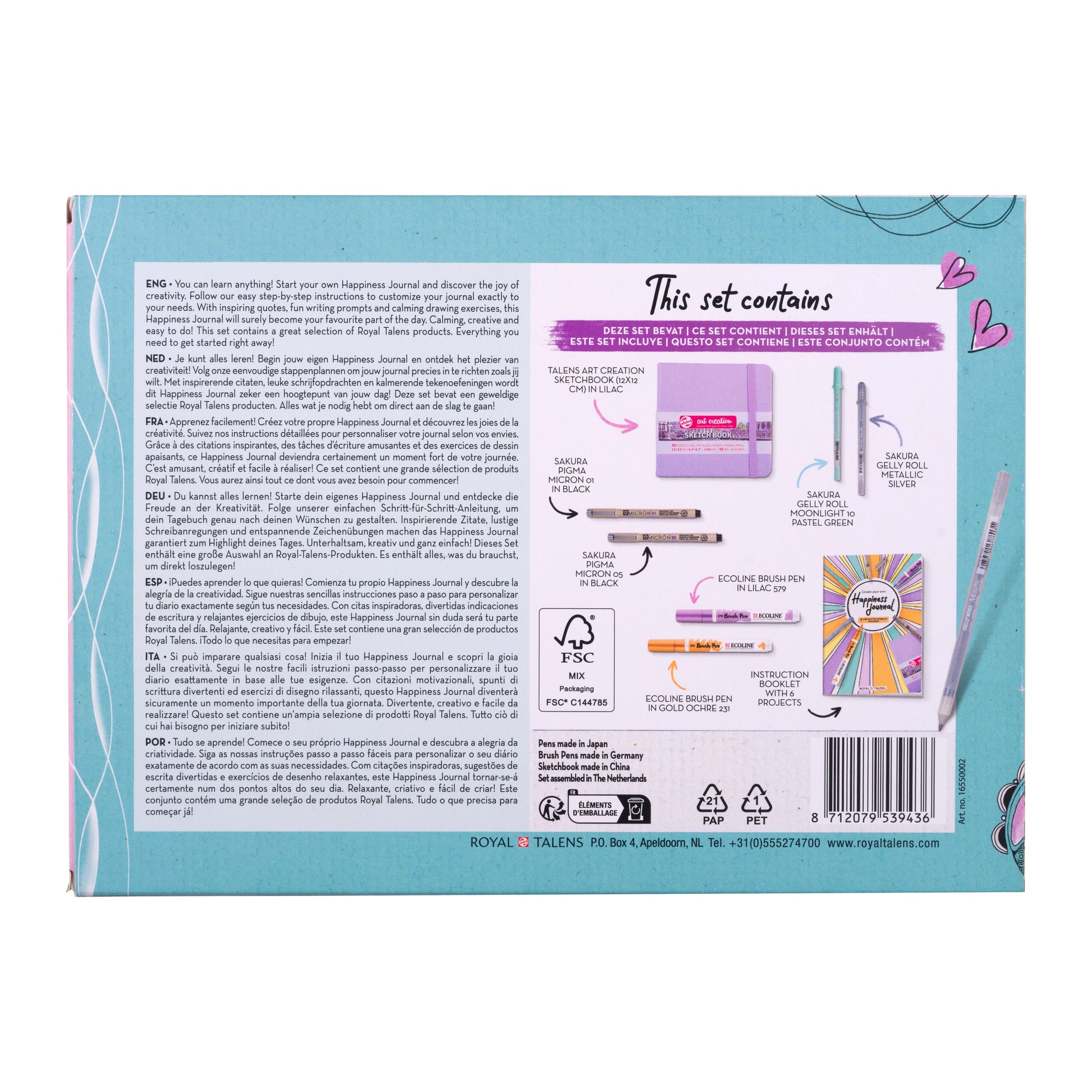 Talens Journaling-Set Handlettering Happiness Journal – 2 Faserschreiber – 1200 × 1200 mm