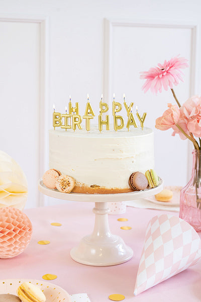 PartyDeco Geburtstagskerzen Happy Birthday – Gold – 2,5 cm – 13 Stk