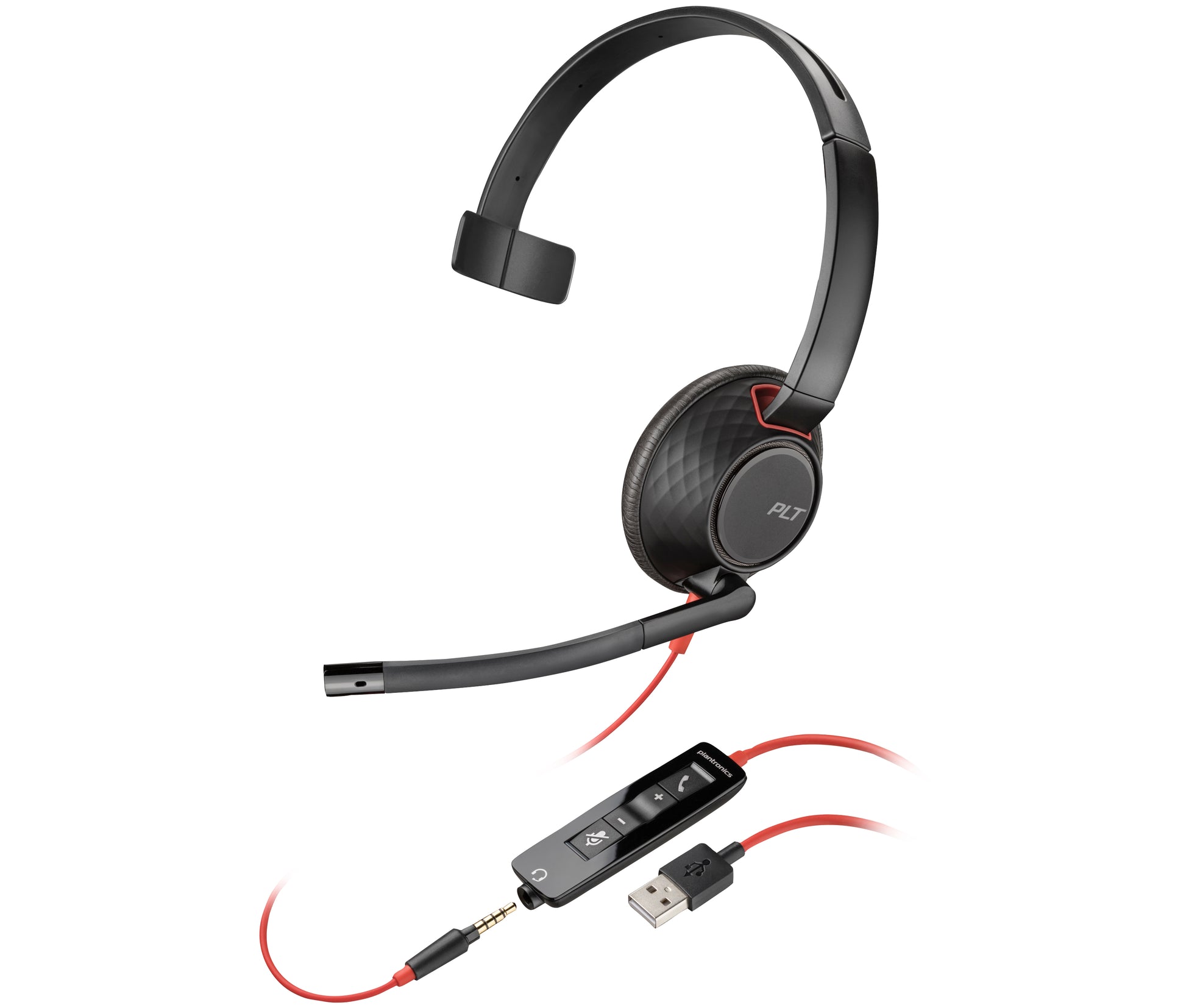 Poly Blackwire 5210 Office-Headset – On-Ear, Mono, Kabel, USB-A & 3,5 mm Klinke, Schwarz