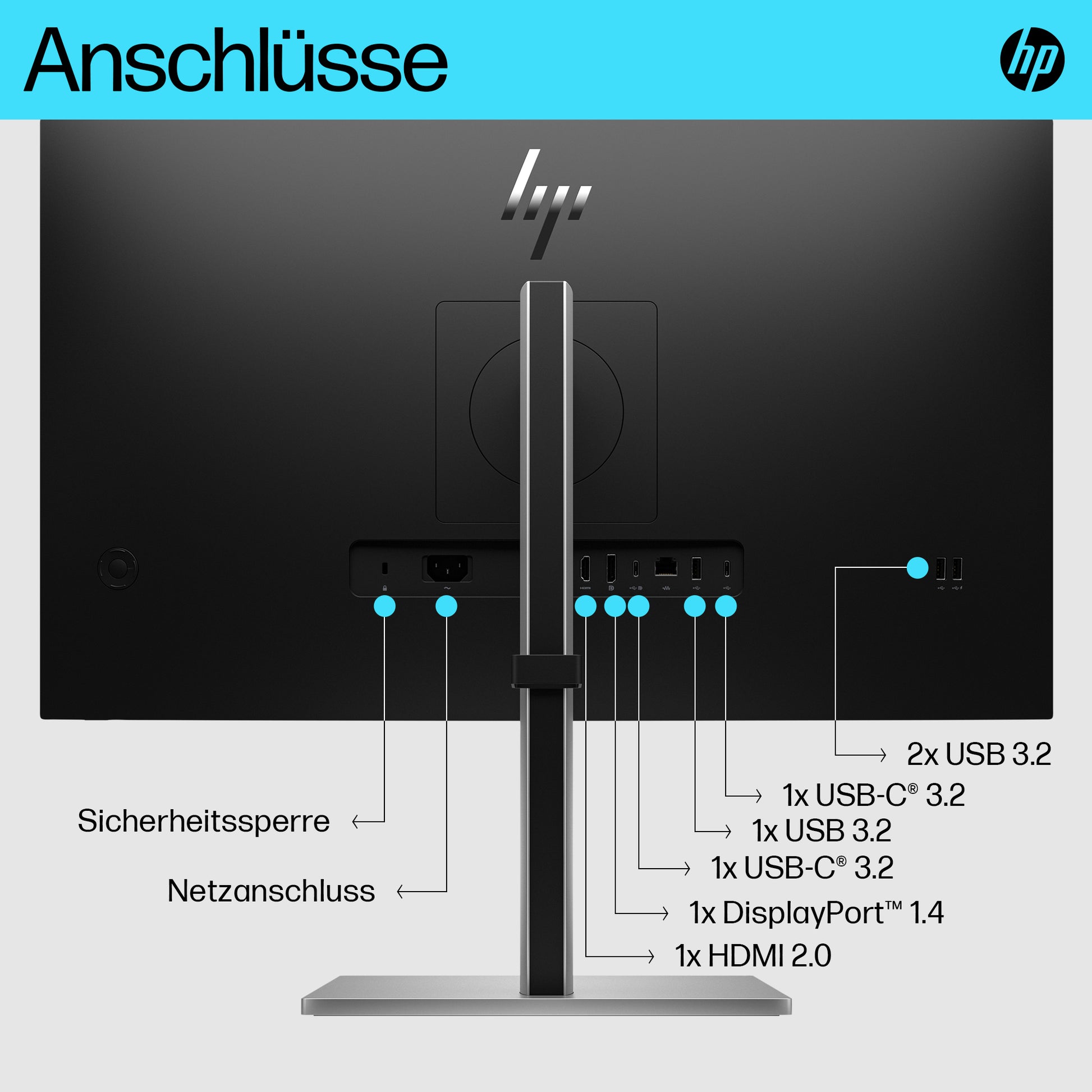HP E27k G5 – Monitor, 27" 4K UHD (3840 × 2160), IPS, 60 Hz, 350 cd/m², USB-C, Lautsprecher, Schwarz/Silber