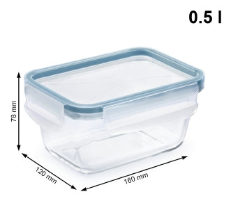 Rotho Glasbehälter Clic & Lock – 0,5 l – eckig – 16 × 7,8 × 12 cm – Borosilikatglas – transparent