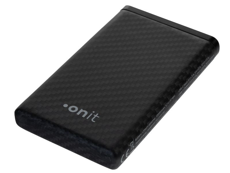 ONIT Powerbank 10000 mAh, PD 22,5 W, 2× USB-C, Durchgangsladung, für Smartphones, Tablets, Schwarz
