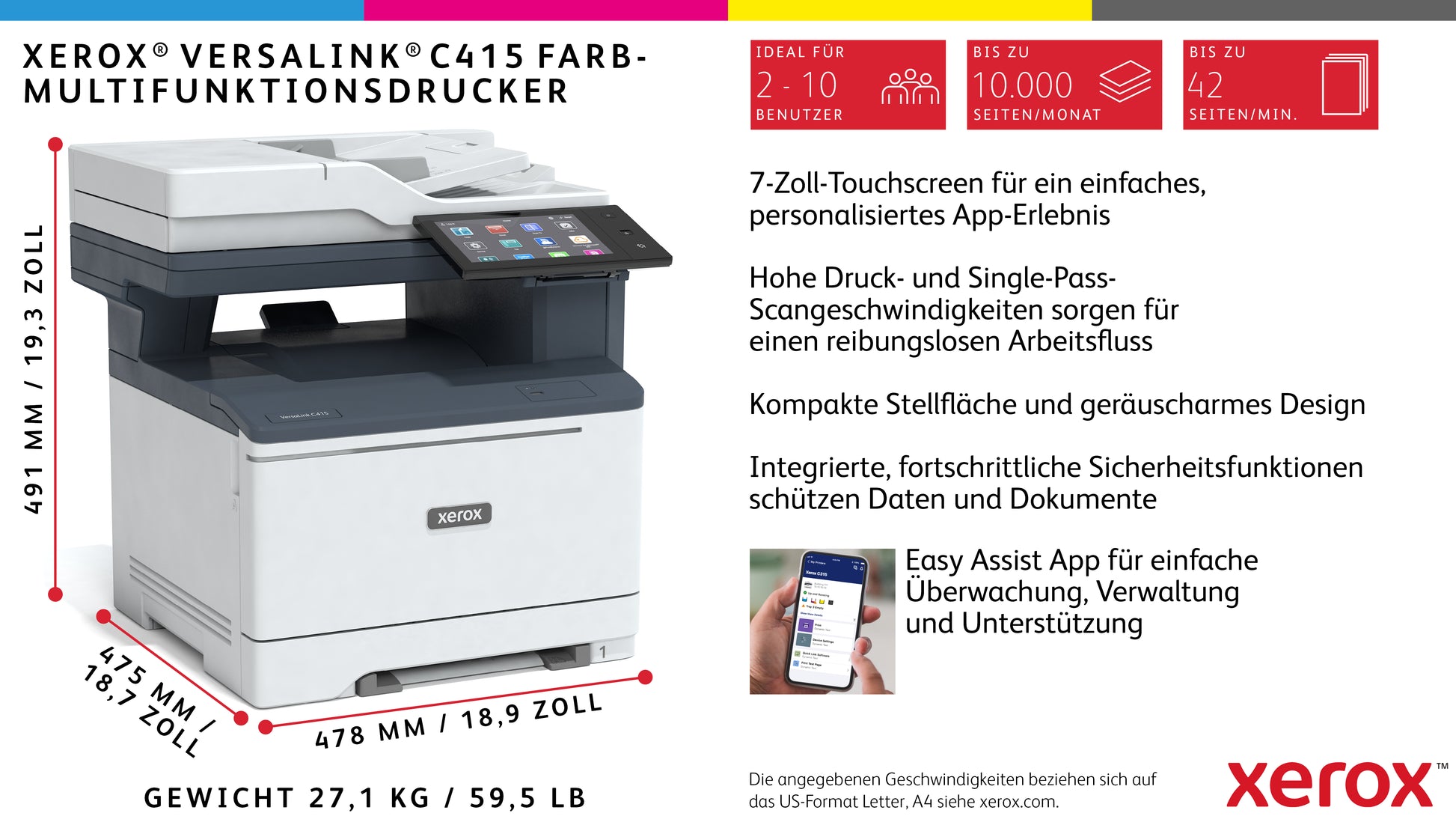 Xerox VERSALINK C415 – Farbiger Laser-MFP A4, 4-in-1 – Duplex – 40 S./Min. S/W
