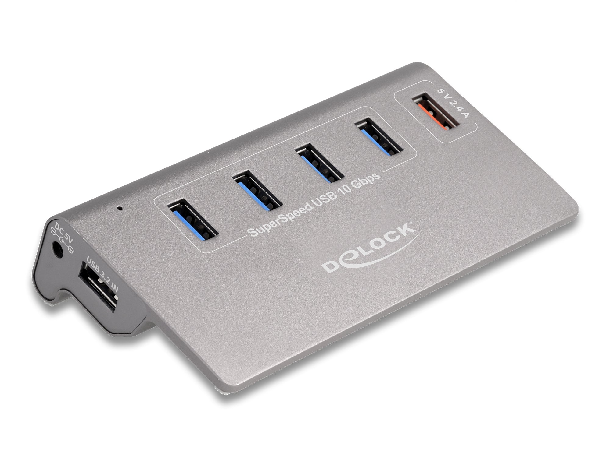 DeLOCK USB-Hub – USB-A, 4× 10 Gbit/s, 1× Schnellladeport, für Windows/Mac/Linux