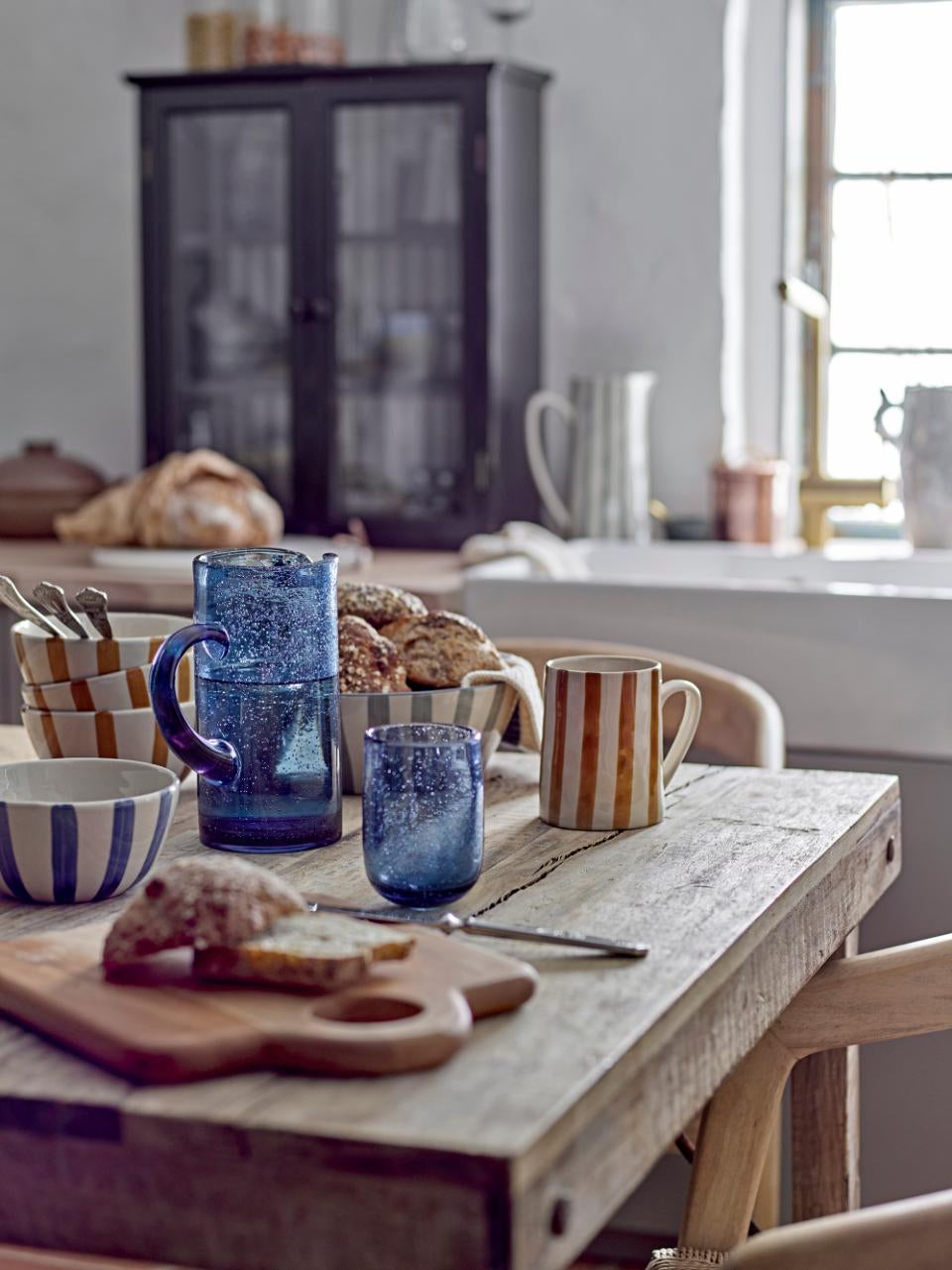 Bloomingville Tabby Trinkglas – 0,33 l, Glas, Blau, spülmaschinenfest, 4 Stück