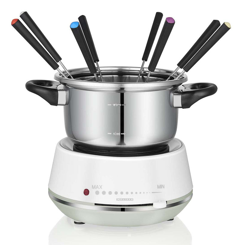 Melissa Fondue-Set 16310230 – Edelstahl, 2 l, 8 Personen, elektrisch – Weiss/Edelstahl