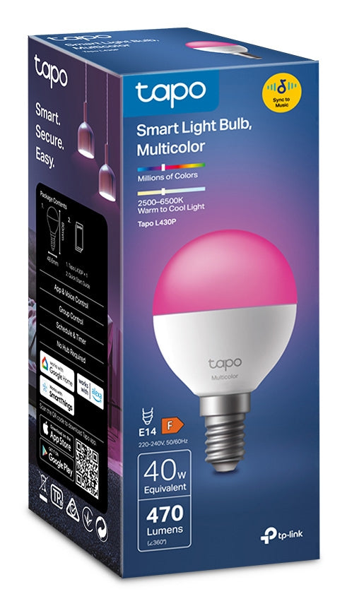 TP-Link Smart-Leuchtmittel Tapo L430P – E14, P45, 470 lm, 4,8 W, RGB, 2500–6500 K, dimmbar, WiFi/BT